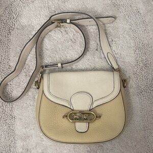 Coach Cream and Tan Leather Crossbody Saddle  Bag